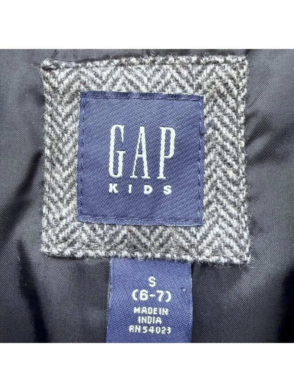 GAP Boys Herringbone Blazer Gray Tweed Small Size 6-7 Wool Blend Jacket Preppy